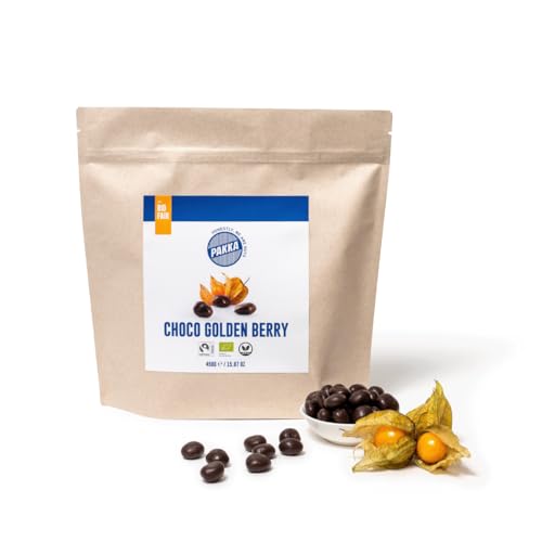 PAKKA Bio Fairtrade Schoko Physalis, 1kg, Öko & Fair schokoliert, Kap-Stachelbeer-Dragees, direkt hergestellt und abgefüllt vom Produzenten in Kolumbien, vegan dragiert, 1000g von pakka