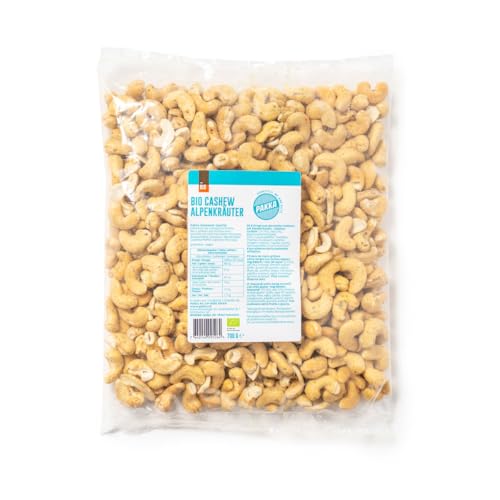 PAKKA Bio Fairtrade premium Cashews mit feinsten Schweizer Alpenkräutern 700gr – 0,7kg, Öko & Fair geröstet, Burkina Faso Cashewkerne, leckere, aromatisch gewürzte Kräuter Nüsse, vegan von pakka