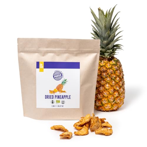 PAKKA Bio Fair Trade Ananas 1kg, Öko & Fair getrocknete Ananas, ungezuckert, ungeschwefelt, direkt hergestellt und abgefüllt vom Produzenten in Kolumbien, vegan 1000g von pakka