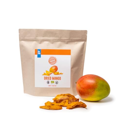 PAKKA Bio Fair Trade Mangos 1kg, Öko & Fair getrocknete Mango Stücke, ungezuckert, ungeschwefelt, direkt hergestellt und abgefüllt vom Produzenten in Kolumbien, vegan 1 kg (1er Pack) von pakka