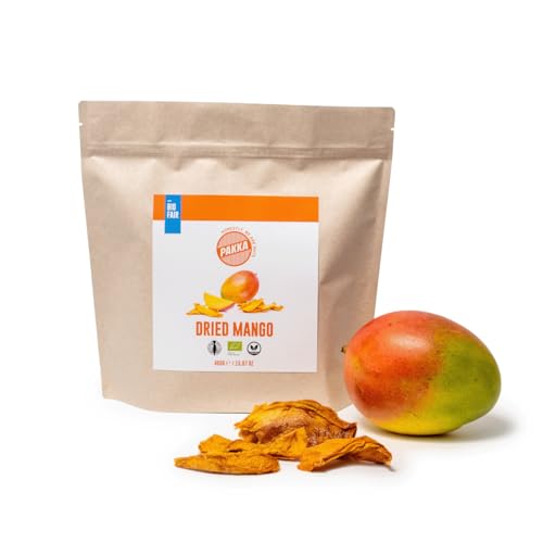 PAKKA Bio Fair Trade Mangos 450g, Öko & Fair getrocknete Mango Stücke, ungezuckert, ungeschwefelt, direkt hergestellt und abgefüllt vom Produzenten in Kolumbien, vegan 450 g (1er Pack) von pakka