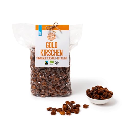 PAKKA - Bio Fairtrade Goldkirschen sonnengetrocknet 1kg, wildgesammelte, ungeölte, ungesüsste gelbe Kirschen direkt von Kleinbauern aus Samarkand, Usbekistan, vegan, Familienpackung 1000g von pakka
