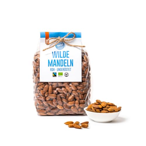 PAKKA - Bio Fairtrade Mandeln - rohe wilde Bergmandeln 500g, Öko Mandelkerne mit brauner Haut, wildgesammelt direkt von Kleinbauern aus Samarkand in Usbekistan, vegan 500g von pakka