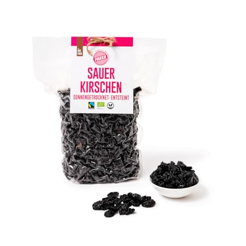 PAKKA - Bio Fairtrade Sauerkirschen sonnengetrocknet 1kg, Öko wildgesammelte, ungeölte, ungesüsste Kirschen direkt von Kleinbauern aus Samarkand, Usbekistan, vegan, 1000g von pakka