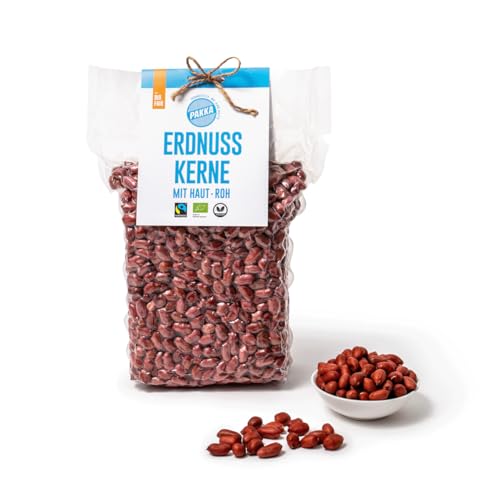 PAKKA - Bio Fairtrade rohe Erdnusskerne red-skin 1kg, Öko Rohkost Vollkorn-Erdnüsse mit roter Haut direkt von Kleinbauern aus Samarkand, Usbekistan, vegan, Familienpackung, Value-Pack 1000g von pakka
