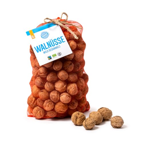 PAKKA - Bio Fairtrade Premium aromatische rohe knackige wilde Bergwalnüsse in Schale 1,7g, kleine leckere Walnüsse mit Schale, wildgesammelt direkt von Kleinbauern aus Samarkand in Usbekistan 1700g von pakka