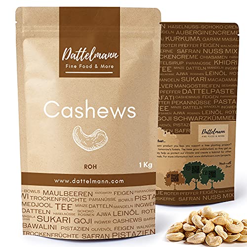 Ganze Cashewkerne Roh | 1Kg | Cashew | Natürlich | Ungesalzen | Cashewnüsse | Premium Qualität | Vegan | Dattelmann (Roh, 1Kg) von Palmyra Delights