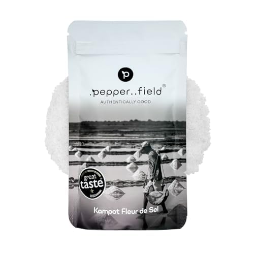 Pepper Field Kampot Meersalz - Fleur de Sel Salz aus Kampot, 100% naturrein, handgeerntet, reich an Mineralien, für Veredelung & Dekoration von Speisen, nachhaltige Gourmet-Qualität, 100g von .pepper..field