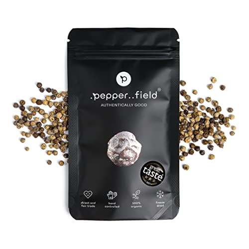 Pepper Field Kampot Pfeffer Gefriergetrockneter 50g - Pfefferkörner - 100% Echter lyophilisiert Pepper aus Kampot, Kambodscha g.g.A. - Pfeffer Ganz - Pfeffer für Mühle & Pfeffermühle zum Mahlen von .pepper..field