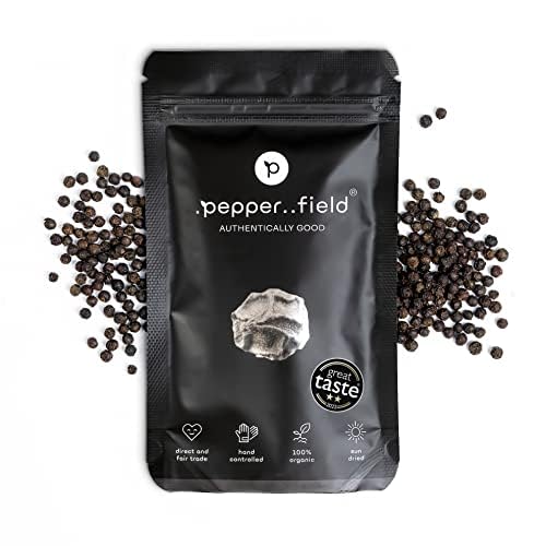 Pepper Field Kampot Pfeffer Schwarz – Premium Schwarzer Pfefferkörner Ganz aus Kambodscha, Frisch & Aromatisch, Ganze Pfefferkörner für Mühle & Küche, Great Taste, Ideal zum Kochen & Grillen, 50g von .pepper..field