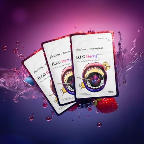 pick'em B.I.G Berry Zahnstocher mit Geschmack LIMITED EDITION TOM ASPINALL 3er-Pack [60x ZAHNSTOCHER MIT GESCHMACK ] - 3x berry (süß & saurer Geschmack) von pick'em