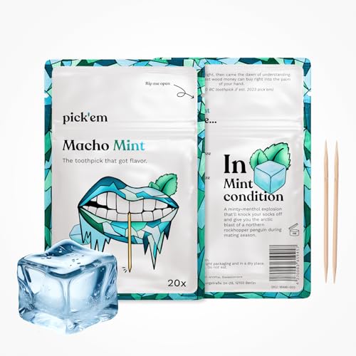 pick'em Macho Mint Zahnstocher mit Geschmack 3er-Pack [60x MINZ ZAHNSTOCHER] - aromatisierte Zahnstocher - die Lifestyle-Alternative zum Kaugummi - Zahnstocher mit Geschmack von pick'em