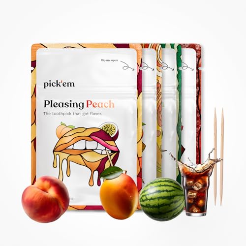 pick'em Zahnstocher mit Geschmack Frisch & Fruchtiges 4-Pack [80x Zahnstocher] - die Lifestyle-Alternative zum Kaugummi (frisch & fruchtig) - Zahnstocher mit Geschmack - aromatisierte Zahnstocher von pick'em