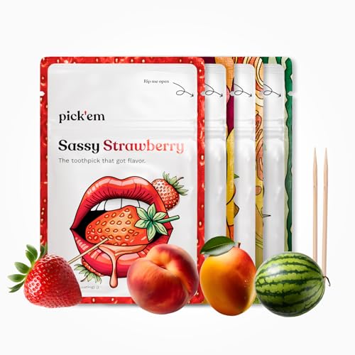 pick'em Zahnstocher mit Geschmack Ultimativ fruchtiges Pack [80x ZAHNSTOCHER] - die Lifestyle-Alternative zum Kaugummi (fruchtig & frisch) - Zahnstocher mit Geschmack - aromatisierte Zahnstocher von pick'em