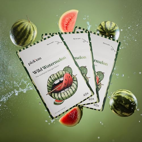 pick'em Zahnstocher mit Geschmack Wild Watermelon [60x Wassermelonen Zahnstocher] - aromatisierte Zahnstocher - die Lifestyle-Alternative zum Kaugummi - Zahnstocher mit Geschmack von pick'em
