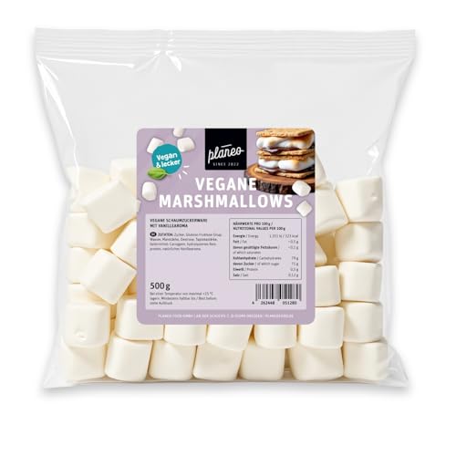 Planeo Vegane Marshmallows 500g – Ohne Gelatine, mit Vanillearoma – Extra groß & fluffig – Perfekt für Lagerfeuer, S’mores & BBQ – Vegane Schaumzuckerware von planeo