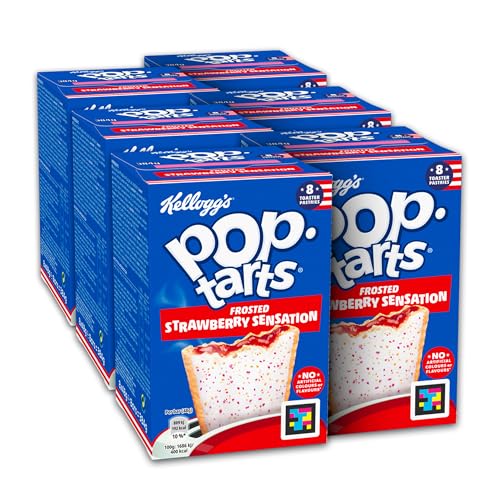 Kellogg's Pop-Tarts Frosted Strawberry Sensation (6 x 8 Stk.) – süßer Snack für den Toaster – gefüllte Mini Cakes mit leckerem Erdbeer-Apfel-Geschmack – heiß oder kalt ein Genuss von Pop Tarts