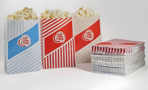 Popcornloop Popcorn Tüten Mix 120 stück 40 Blau 40 Rot 40 Beige Popcorntüten Popcorn Box Tüten Candy Bar Hochzeit Papier Süßigkeiten Boxen für Party Papier Behälter Gestreift Snackbox Geschenk Kinder von popcornloop