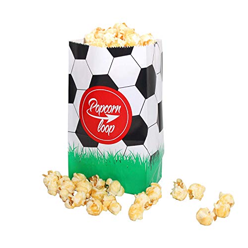 Popcornloop Popcorntüten Fussball 50 Stück klein Popcorn Tüten Deko Geburtstag Party Kinder Papiertüten Set Fußball Geschenktüten Jungs Party von popcornloop