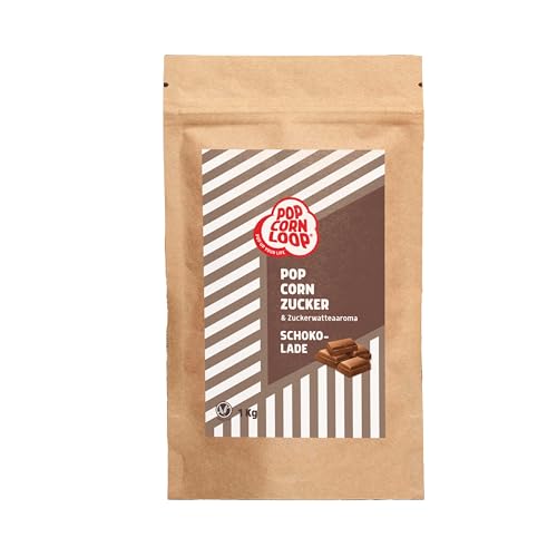 Popcornloop Popcornzucker Schokolade 1kg Zucker Aroma perfekt geeignet für Zuckerwatte und Popcorn zum zubereiten Zuhause Süßes Premium Zuckeraroma Zuckerwattezucker von popcornloop
