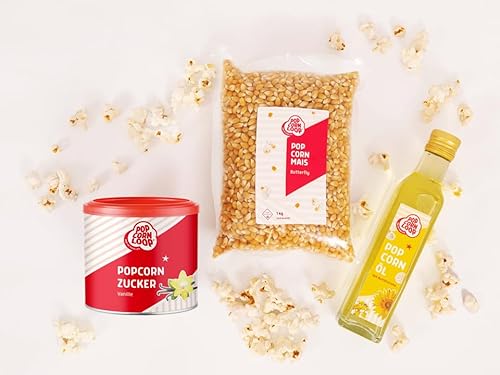 Popcornloop Zutaten Set Popcorn Puffmais Butterfly Mais 1kg, Popcornzucker mit Vanille 300g, Popcornöl 250ml mit Butteraroma, für Popcorn Zuhause Partyset Popcornset für Popcornmaschine Popcornloop Zutaten Set Popcorn Puffmais Butterfly Mais 1kg, Popcornzucker mit Vanille 300g, Popcornöl 250ml mit Butteraroma, für Popcorn Zuhause Partyset Popcornset für Popcornmaschine von popcornloop