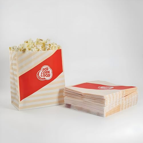 Popcorntüten M 50 Stück Popcorn Box Tüten Candy Bar Tüte Hochzeit Papier Süßigkeiten Boxen für Party Papier Behälter Rot Weiß Beige Gestreift Snackbox Geschenk Kinder 50 Stück von popcornloop