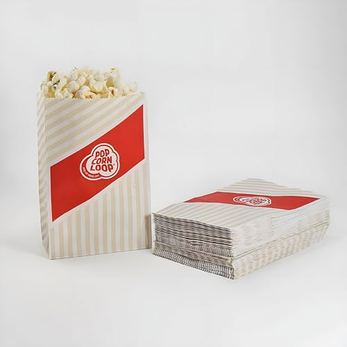 Popcornloop 50 er Popcorntüten Popcorn Box Tüten Candy Bar Tüte Hochzeit Papier Süßigkeiten Boxen für Party Papier Behälter Rot Weiß Gestreift Snackbox Geschenk Kinder (Rot 50 Stück) von popcornloop