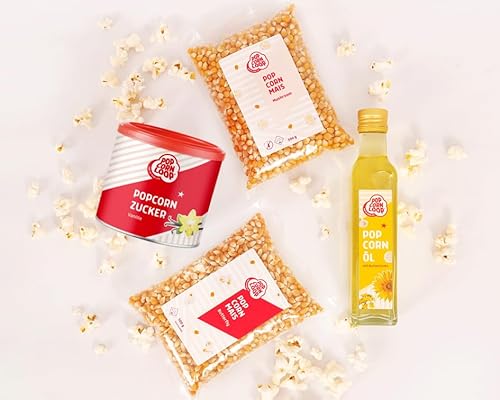 Popcornloop Zutaten Set mit Butterfly & Mushroom Mais je 500g,Popcornzucker Vanille 300g und Popcornöl 250ml für Popcorn Zuhause Popcornmaschine Popcornloop Zutaten Set mit Butterfly & Mushroom Mais je 500g,Popcornzucker Vanille 300g und Popcornöl 250ml für Popcorn Zuhause Popcornmaschine von popcornloop