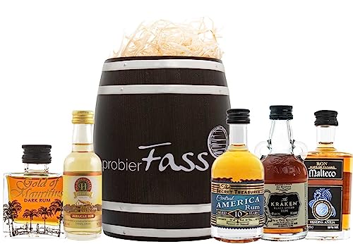 Rum Männer Geschenk | 5 besondere Rum Spezialitäten (5 x 0.05 l) in einem Fass | Rum Set von probierFass