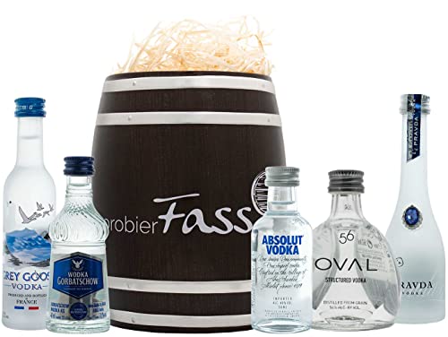 probierFass Vodka Geschenkset | 5 beliebte Vodka (4 x 0.05l und 1 x 0.04l) in einem Fass | Vodka Probierset | Vodka Set | Vodka Geschenk von probierFass