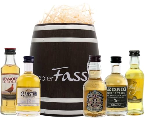 Männer-Geschenk | 5 x 50ml besondere Whisky Spezialitäten | verpackt in einem edlen Fass von probierFass