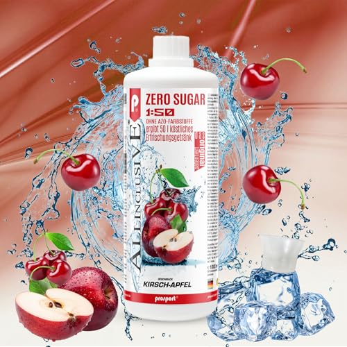 Prosport Allinclusive ZERO SUGAR Sirup, Kirsch-Apfel, 1 Liter Premium Getränkekonzentrat 1:50, Vitaldrink, 50 Portionen, Vitamin B1, B6, B12 von PROSPORT