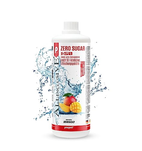 Prosport Allinclusive ZERO SUGAR Sirup, Mango, 1 Liter Premium Getränkekonzentrat 1:50, Vitaldrink, 50 Portionen, Vitamin B1, B6, B12 von PROSPORT