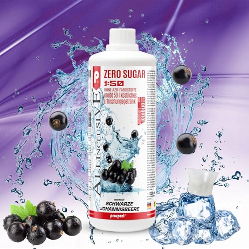 Prosport Allinclusive ZERO SUGAR Sirup, Schwarze-Johannisbeere, 1 Liter Flasche, Premium Getränkekonzentrat 1:50, Vitaldrink, 50 Portionen, Vitamin B1, B6, B12 von PROSPORT