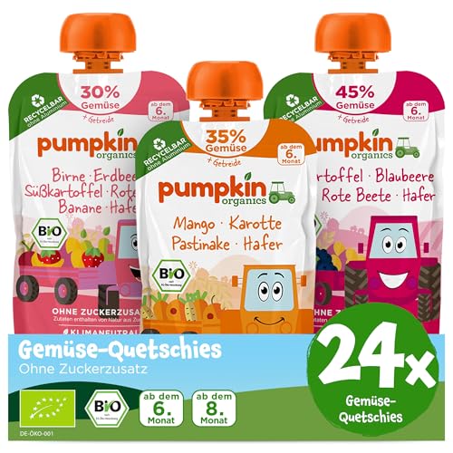 Pumpkin Organics 24er Pack QUERBEET Bio Gemüse Quetschies - Quetschie ohne Zuckerzusatz - Babynahrung für Babys ab dem 6. Monat - vegetarisch (24x100g) von Pumpkin Organics