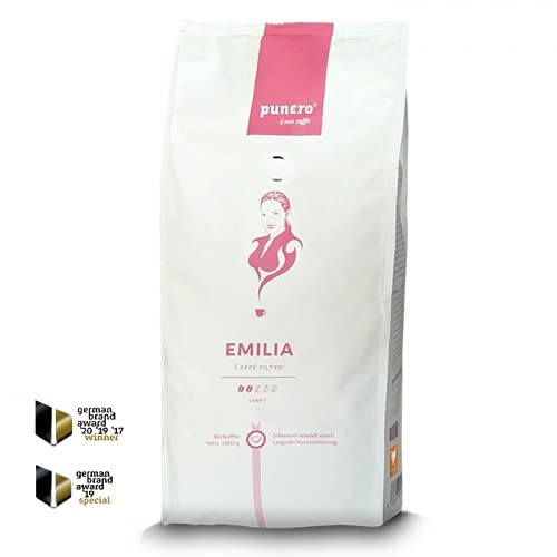 Emilia - Caffè Filtro 100% Arabica milder Manufakturkaffee mit süßem Nachklang - Feiner Kaffee für Vollautomat oder Siebträger - Ganze Bohnen oder Gemahlen (1000g) Mahlung Ganze Bohne von punero