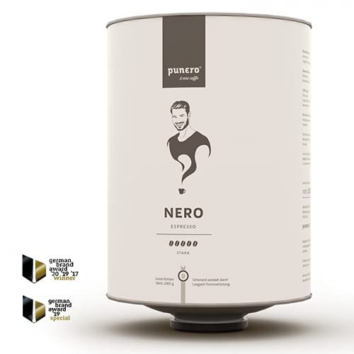 Nero - Espresso starker Manufakturkaffee mit Schoko- und Haselnuss Nuancen Italienischer Espresso für Vollautomat oder Siebträger - Ganze Bohnen 2 kg Dose von punero