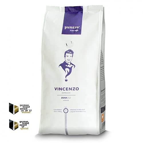 Vincenzo - Espresso Ganze Bohnen - 1000g - würzig mit einer feinen Tabaknote Langzeittrommelröstung klassischer Espresso für Vollautomat oder Siebträger von punero