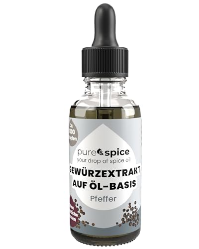 pure & spice Flüssiges Schwarzer Pfeffer Gewürz Extrakt auf Kokosöl-Basis – 30ml Glasflasche – Intensiver Geschmack Tropfen – ohne künstliche Aromen oder Geschmacksverstärker pure & spice Flüssiges Schwarzer Pfeffer Gewürz Extrakt auf Kokosöl-Basis – 30ml Glasflasche – Intensiver Geschmack Tropfen – ohne künstliche Aromen oder Geschmacksverstärker von pure & spice