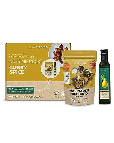 pure & spice Marinierbox Curry Spice – Marinade ohne künstliche Aromen oder Geschmacksverstärker – Grillgewürze – Perfekte Würze mit Currypulver – Marinaden für Fleisch von pure & spice