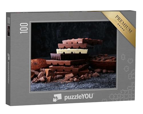 puzzleYOU: Puzzle 100 Teile „Ein Turm aus köstlicher Schokolade“ – aus der Puzzle-Kollektion Candybar, Schokolade, Süßigkeiten, Essen und Trinken von puzzleYOU