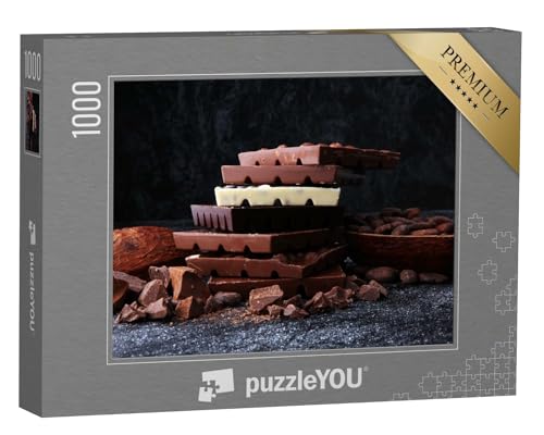 puzzleYOU: Puzzle 1000 Teile „Ein Turm aus köstlicher Schokolade“ – aus der Puzzle-Kollektion Candybar, Schokolade, Süßigkeiten, Essen und Trinken von puzzleYOU