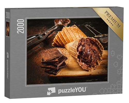 puzzleYOU: Puzzle 2000 Teile „Hausgemachtes Schokoladeneis in Waffeltüten“ – aus der Puzzle-Kollektion Schokolade, Essen und Trinken von puzzleYOU