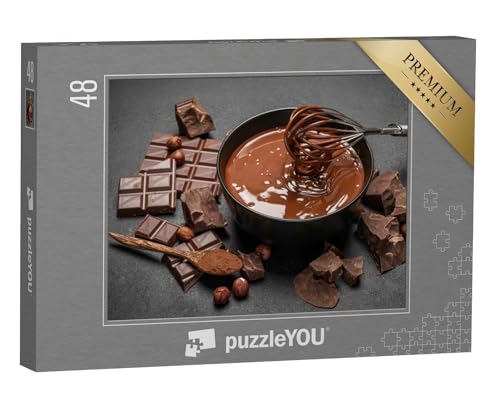 puzzleYOU: Puzzle 48 Teile „Die Kunst der Chocolatiers: geschmolzene Schokolade“ – aus der Puzzle-Kollektion Schokolade von puzzleYOU