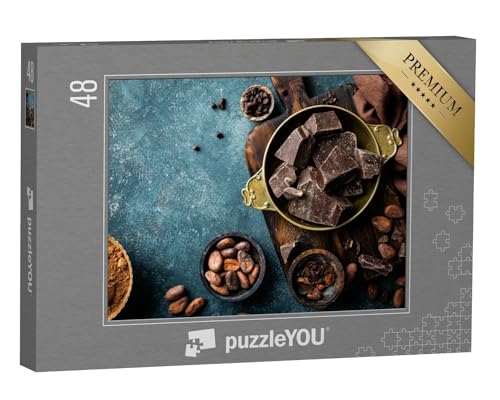 puzzleYOU: Puzzle 48 Teile „Dunkle Schokolade und duftende Kakaobohnen“ – aus der Puzzle-Kollektion Schokolade von puzzleYOU