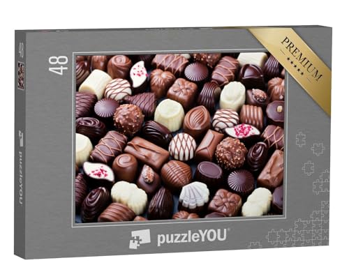 puzzleYOU: Puzzle 48 Teile „Eine Auswahl von Schokoladenpralinen, köstlich und hausgemacht“ – aus der Puzzle-Kollektion Candybar, Schokolade, Süßigkeiten, Essen und Trinken von puzzleYOU