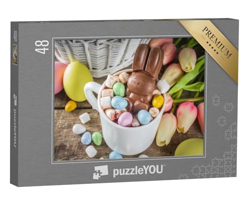 puzzleYOU: Puzzle 48 Teile „Heiße Schokolade mit Schoko-Hase und Marshmallows“ – aus der Puzzle-Kollektion Festtage von puzzleYOU