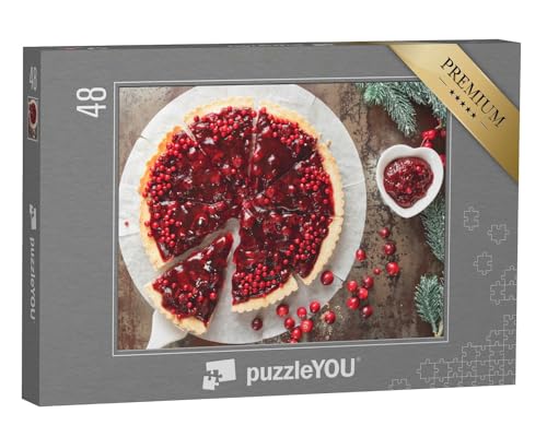 puzzleYOU: Puzzle 48 Teile „Köstliche Cranberry-Torte mit frischen Cranberries für Weihnachten“ – aus der Puzzle-Kollektion Weihnachten von puzzleYOU