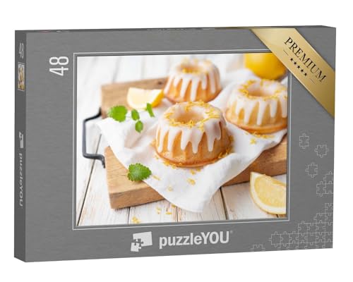 puzzleYOU: Puzzle 48 Teile „Köstliche Mini-Zitronenkuchen mit Zitronenglasur“ – aus der Puzzle-Kollektion Kuchen von puzzleYOU