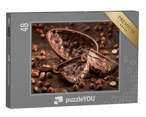 puzzleYOU: Puzzle 48 Teile „Köstliches gefülltes Schokoladen-Ei mit Haselnüssen“ – aus der Puzzle-Kollektion Schokolade von puzzleYOU